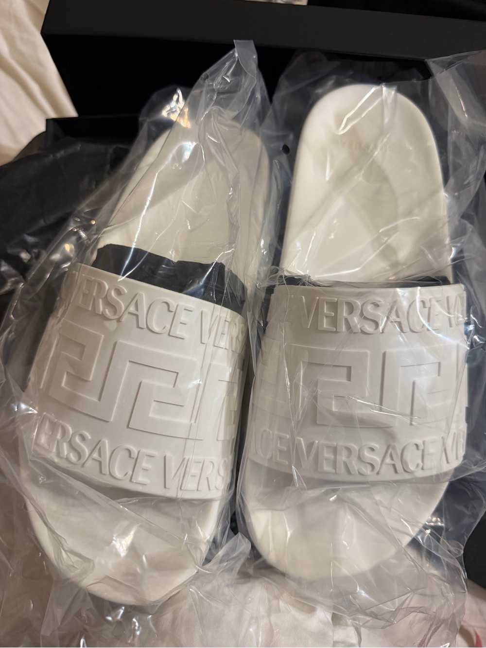 Versace White Greca Pool Gomma Slides